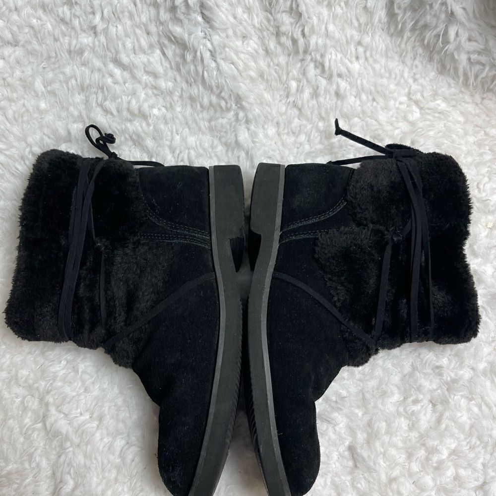 Style & Co Zijune leather suede black Ankle Boots faux fur accent & lining SZ10 - Picture 6 of 9